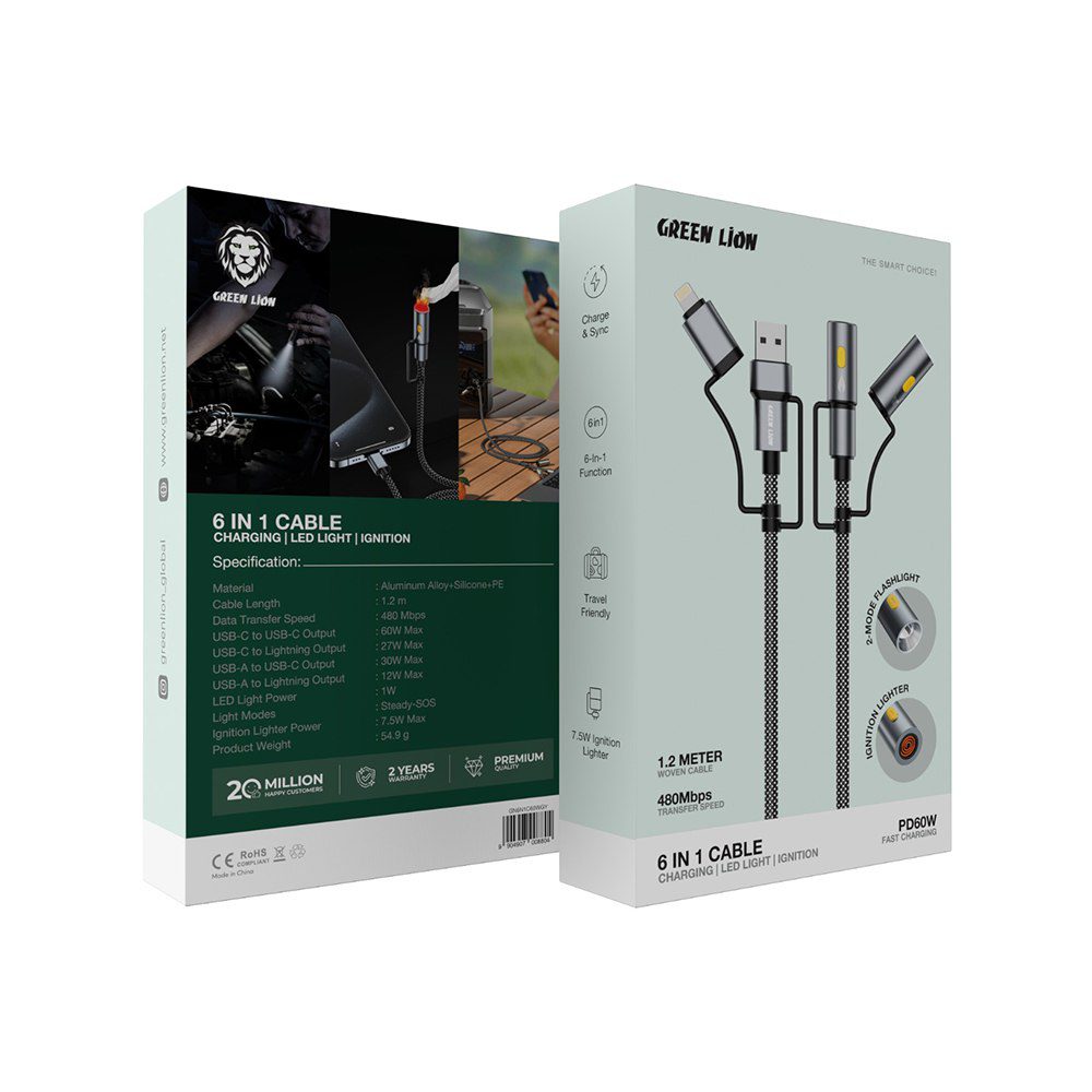 کابل شارژ 6 کاره گرین لاین مدل Green Lion 6 in 1