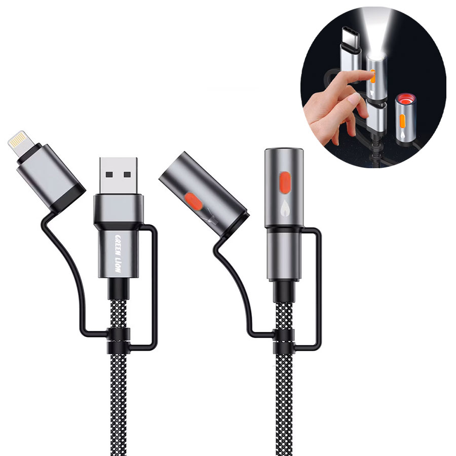 کابل 6 کاره گرین لاین با فندک و چراغ قوه Green Lion 6 in 1 Cable PD 60W (تک/عمده)