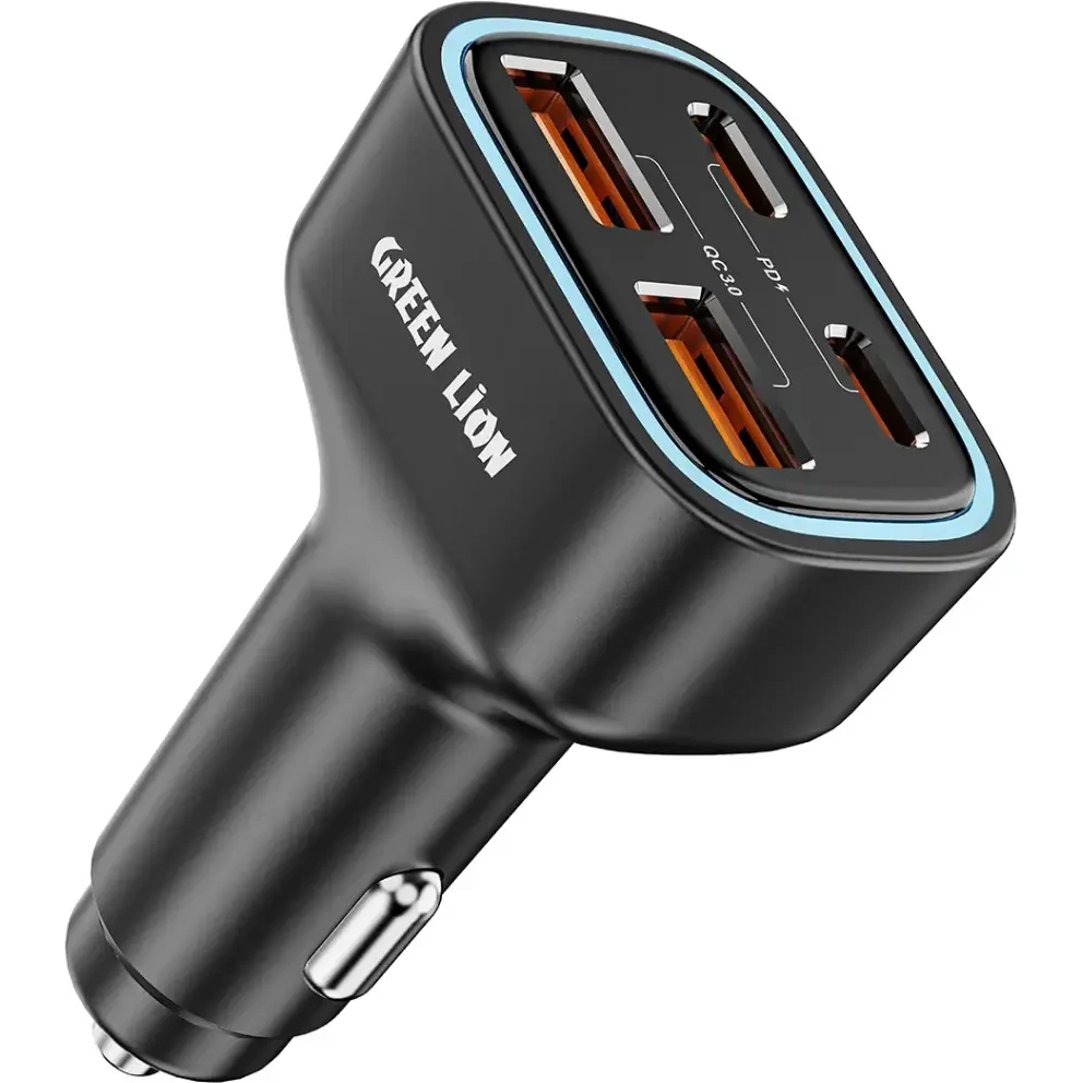 شارژر فندکی 70 وات گرین لاین 4 پورت مدل Green Lion Quad Port 70W Car Charger GNQPCC70WBK